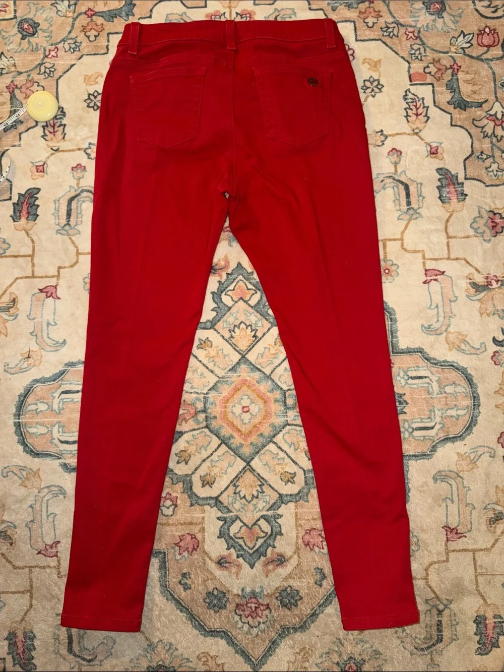 Michael Kors Red Skinny Jeans with Gold Zip Accents